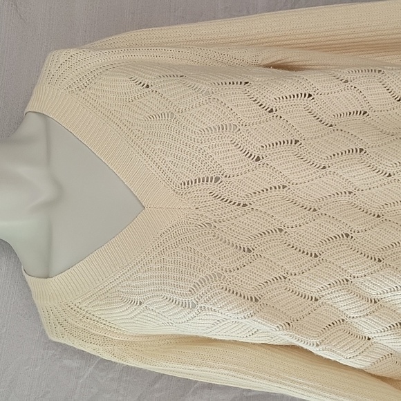 Rebecca Taylor Cream Knit Sweater V-neck Lightweight Ethereal Fairy Wool Blend M - Picture 5 of 10